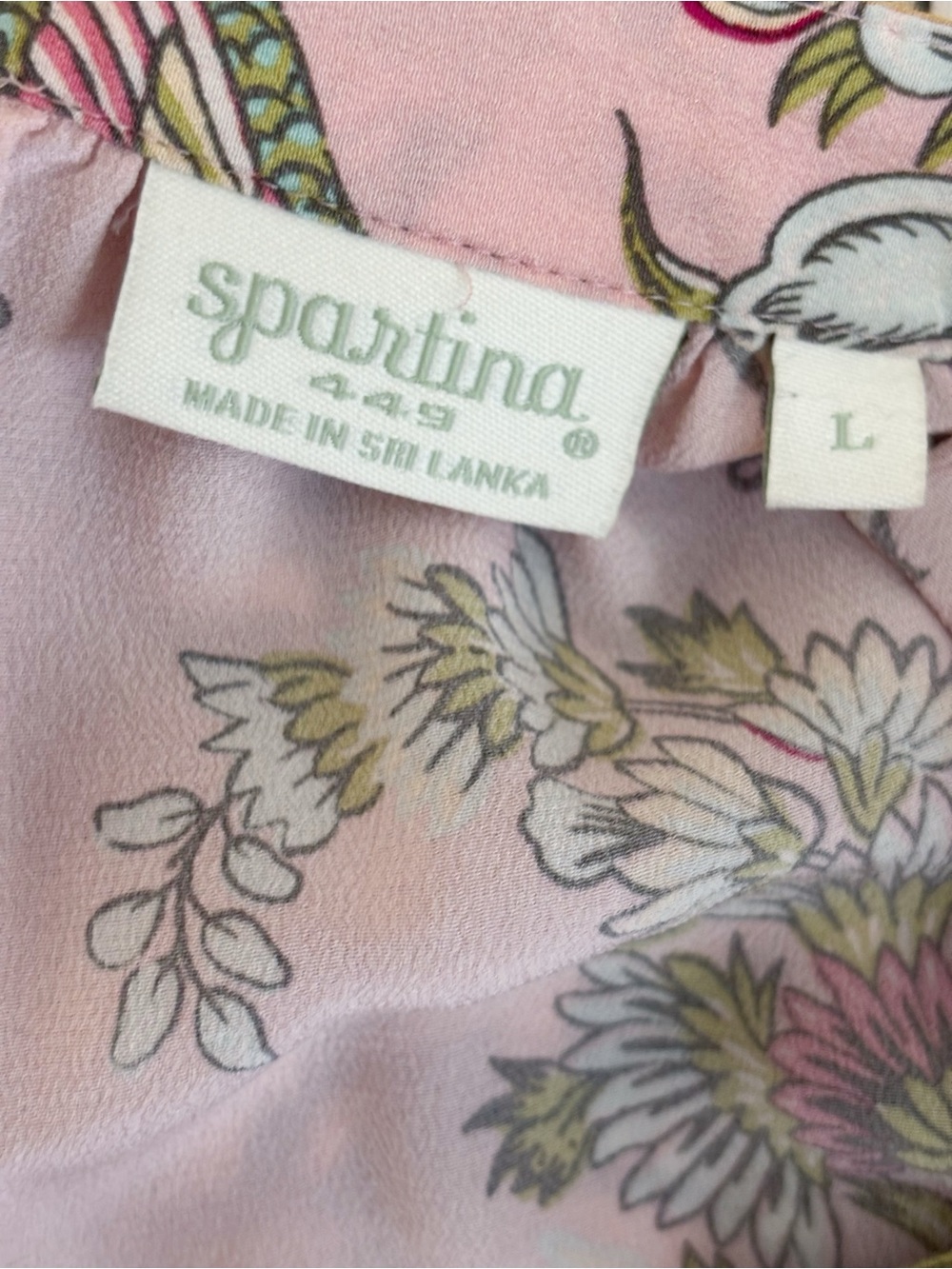 Spartina Pink Floral Cora Silk Popover Blouse Large - Picture 6 of 8